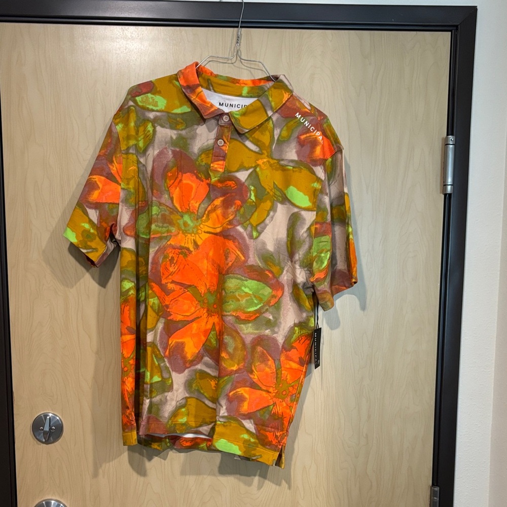 Bright Orange Floral Men's Polo